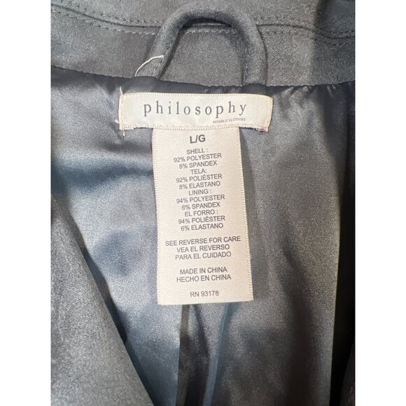 Philosophy Gray Faux Suede Moto Jacket L/G With Zipper Pockets & Snap Details - Picture 5 of 8